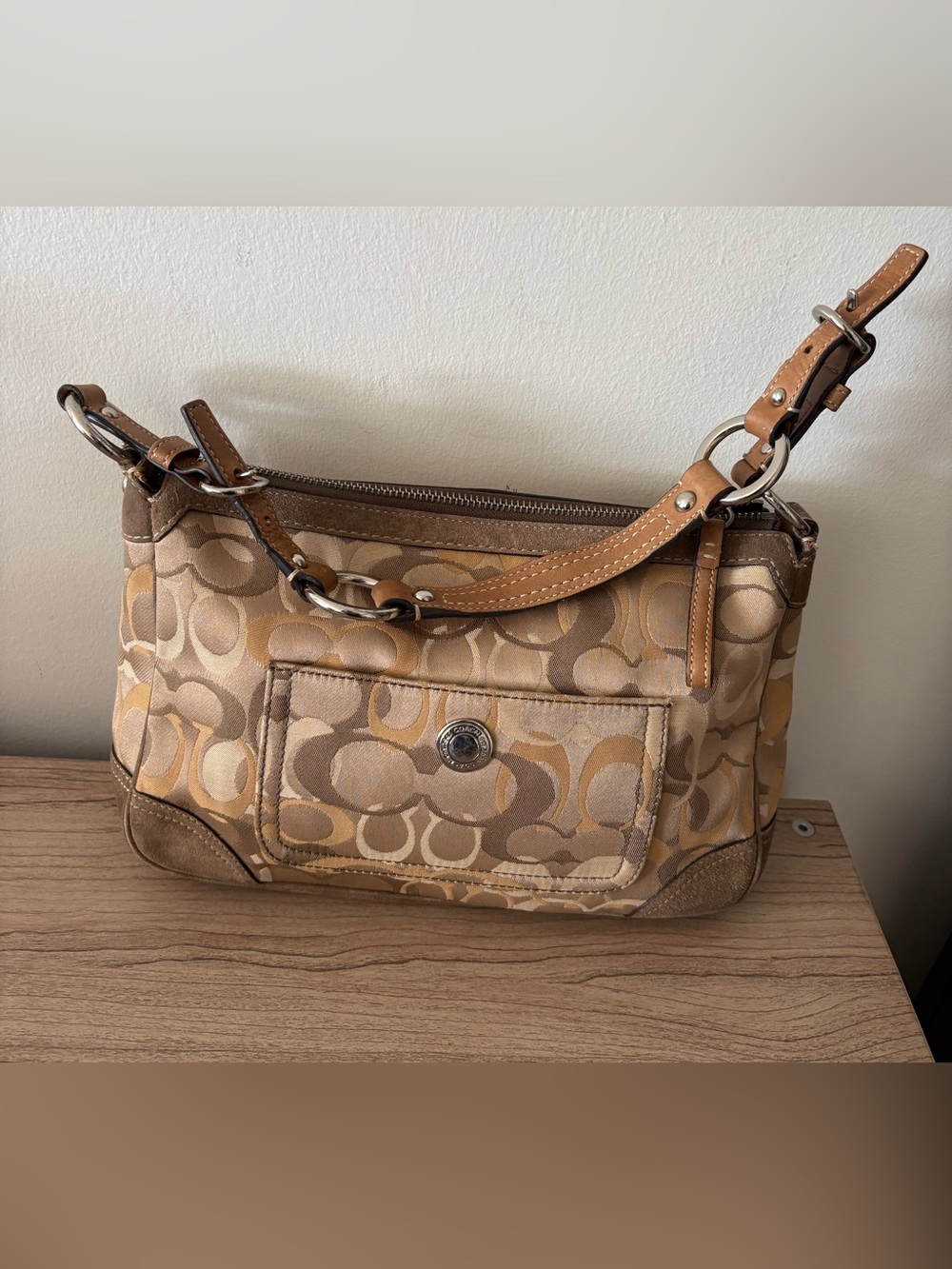 Coach Optic Y2k hobo Satin Signature purse Bag in Khaki/Chestnut
